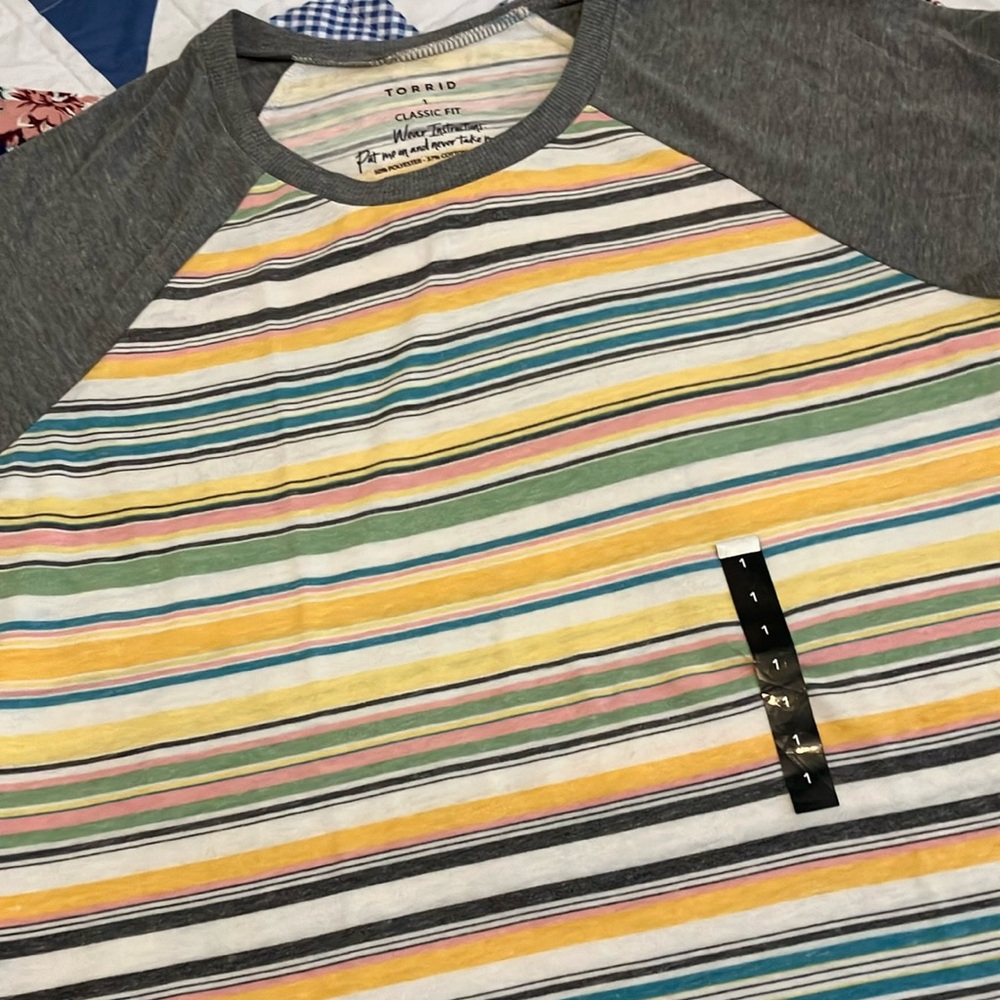 Torrid Gray Short Sleeve Tee with Multicolor Stripes